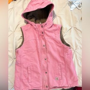 Carhartt pink vest Sherpa lined with hood. XL women’s
